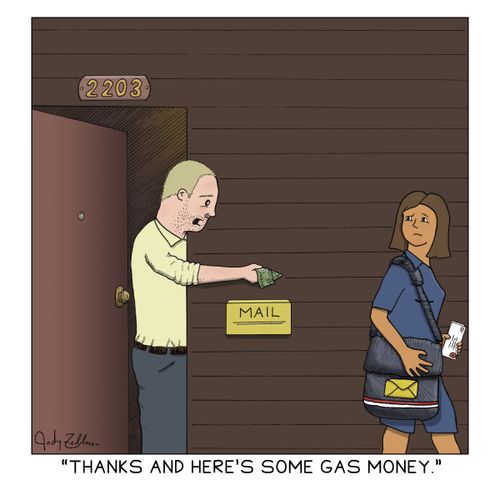 "Thanks and here's some gas money."