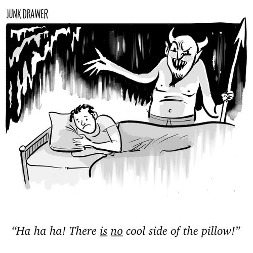 "Ha ha ha! There is no cool side of the pillow!"