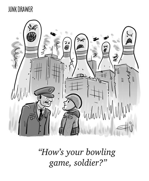 "How's your bowling game, soldier?"