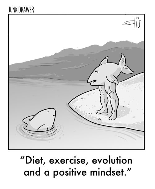 "Diet, exercise, evolution and a positive mindset."