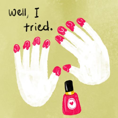 Badly applied nail varnish.