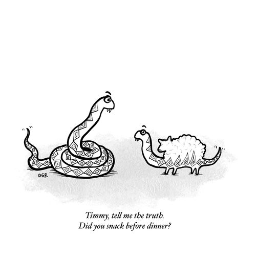 "Timmy, tell me the truth. Did you snack before dinner?"