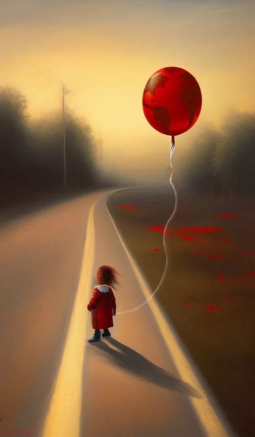 Child walking with balloon which represents global warming.