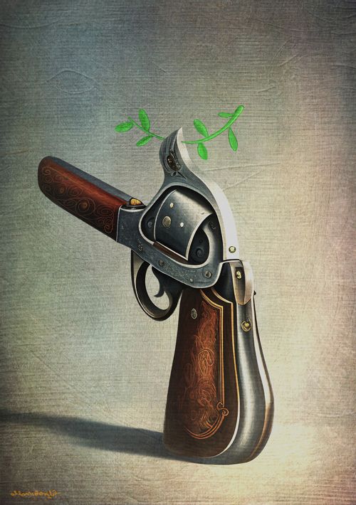 Gun with an olive branch on it.