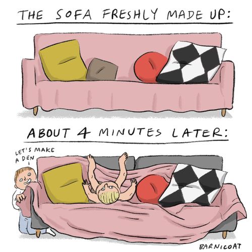 The sofa freshly made up...