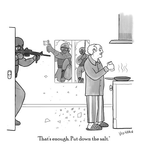 "That's enough. Put down the salt."