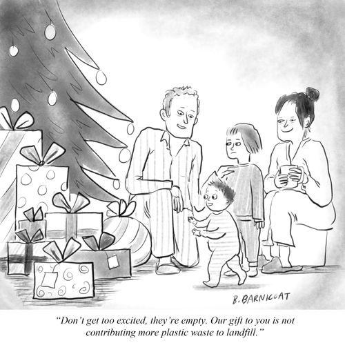 "Don't get too excited, they're empty. Our gift to you is not contributing more plastic waste to landfill."