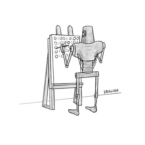 Robot Creating Art In Binary Code.