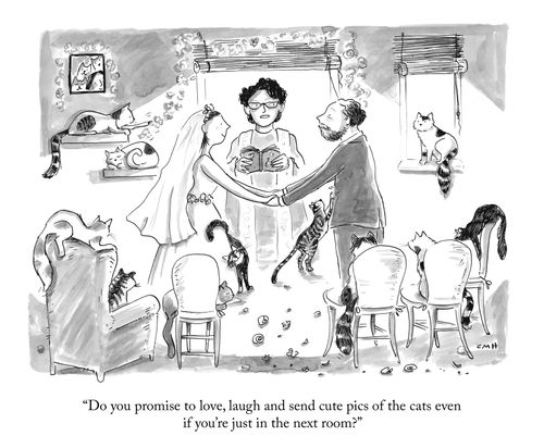 "Do you promise to love, laugh and send cute pics of the cats even if you're just in the next room?"