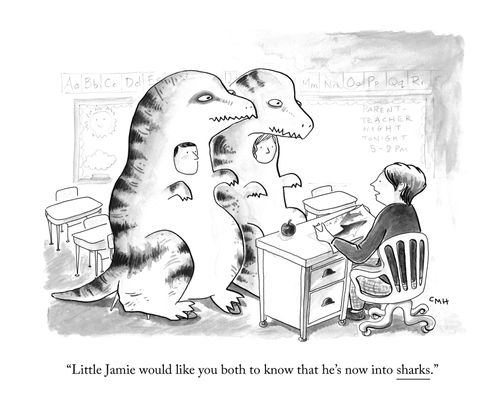 "Little Jamie would like you both to know that he's now into sharks."