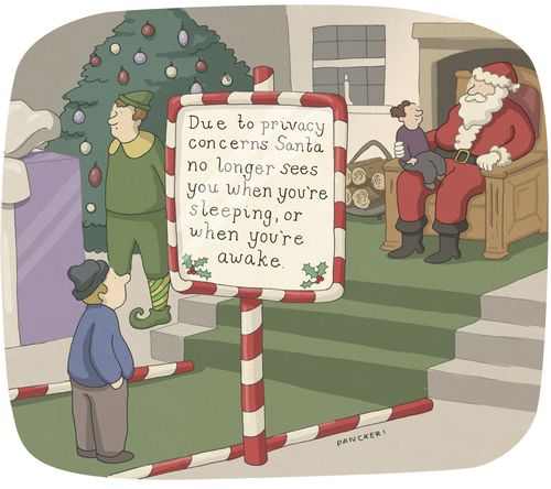 Due to privacy concerns Santa no longer sees you when you're sleeping, or when you're awake.