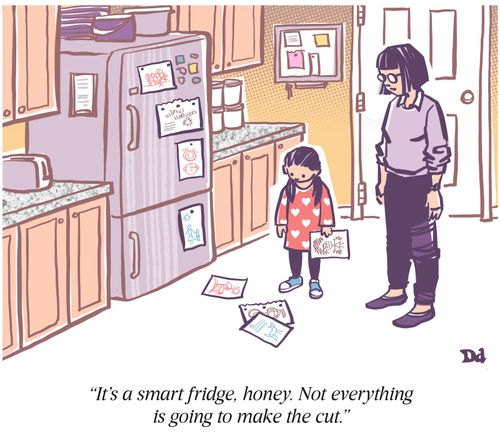 "It's a small fridge, honey. Not everything is going to make the cut."
