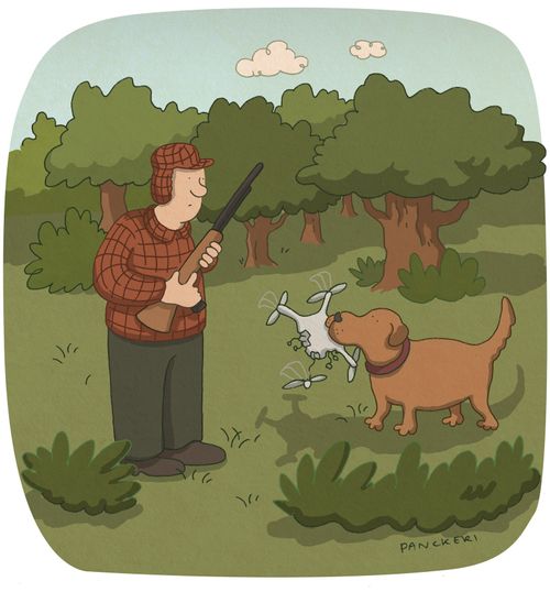 A hunter shoots a drone