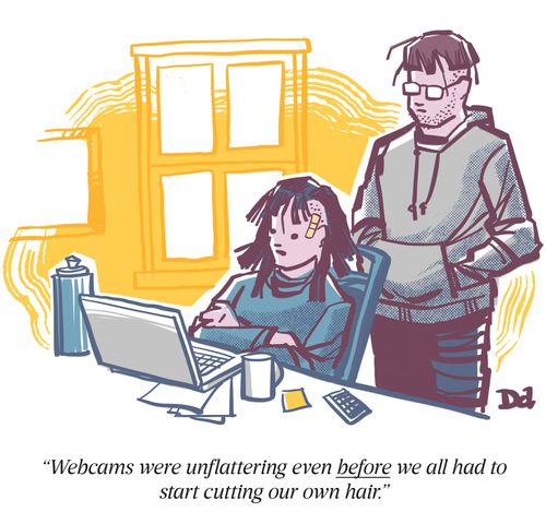 "Webcams were unflattering even before we all had to start cutting our own hair."