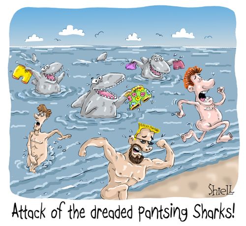 Attack of the dreaded pantsing sharks.