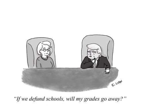 "If we defund schools, will my grades go away?"