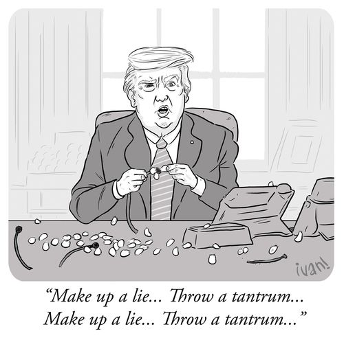"Make up a lie... Throw a tantrum... make up a lie... throw a tantrum."