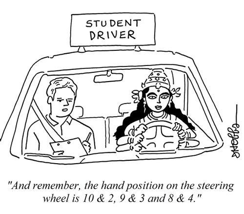 "And remember, the hand position on the steering wheel is 10 & 2, 9 & 3 and 8 & 4.""