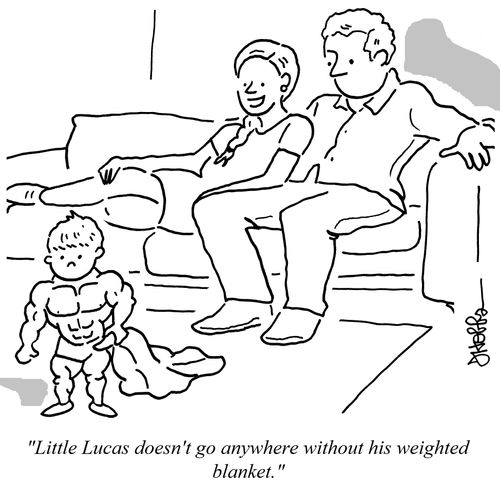 "Little Lucas doesn't go anywhere without his weighted blanket."