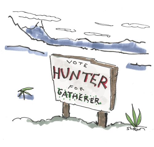 "Vote Hunter for Gatherer."