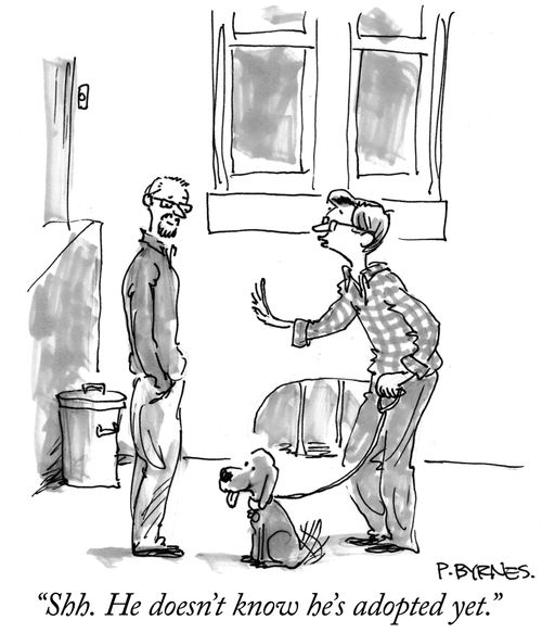 "Shh. He doesn't know he's adopted yet."