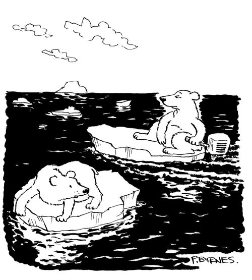 Polar bear contributes to global warming."