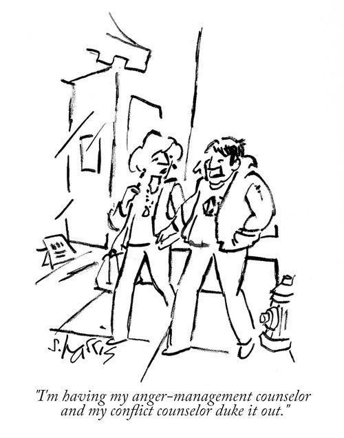 'I'm having my anger-management counselor and my conflict counselor duke it out.'