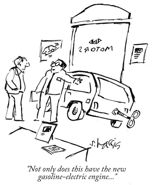 "Not only does this have the new gasoline-electric engine..."