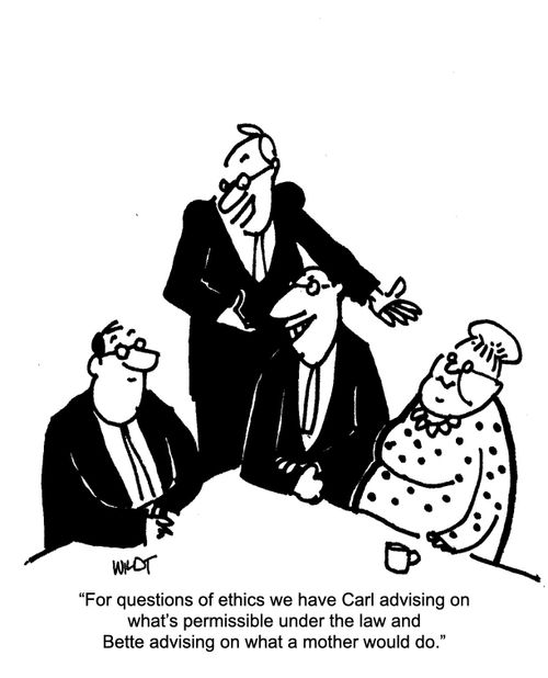 "For questions of ethics we have Carl advising on what's permissible under the law and Bette advising on what a mother would do."