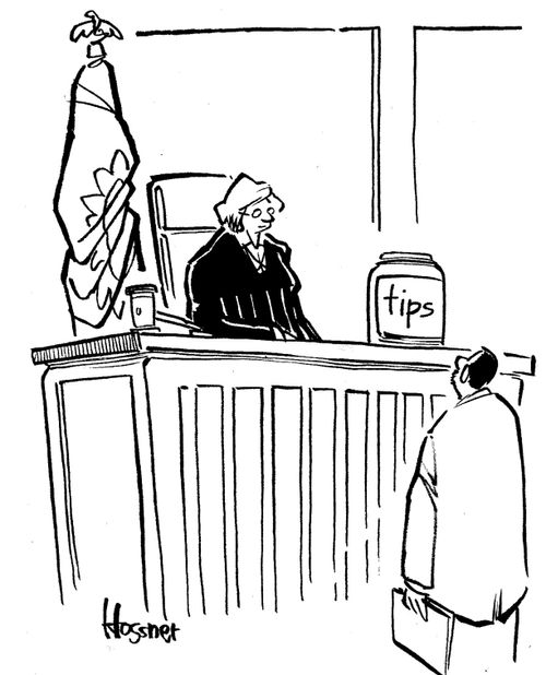 A tip jar in a courtroom