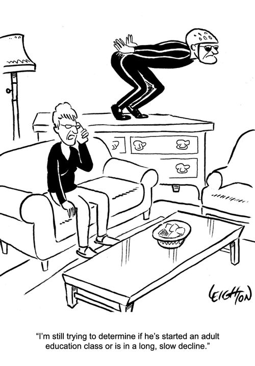 "i'm still trying to determine if he's starte an adult education class or is in a long slow decline."