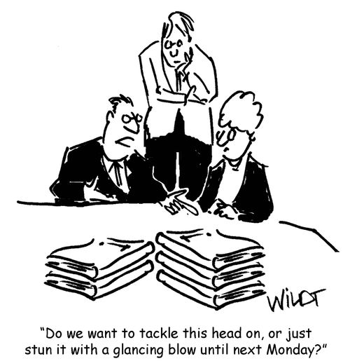 "Do we want to tackle this head on, or just stun it with a glancing blow until Monday?"