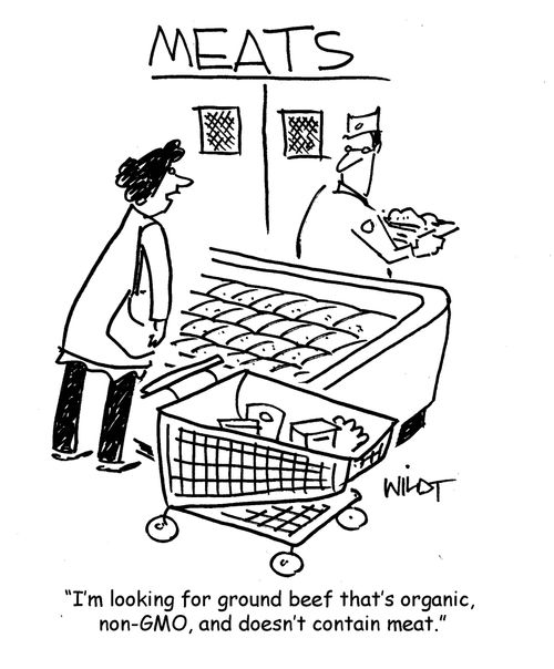 "I'm looling for ground beef that's organic, non-GMO, and doesn't contain meat."