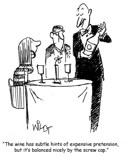 "The wine has subtle hints of expensive pretension, but it's balanced nicely by the screw cap."