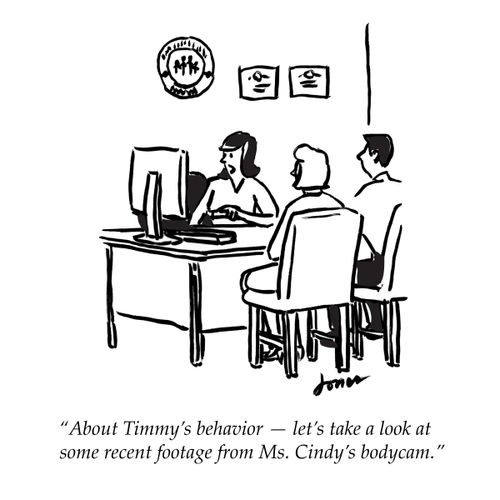 "About Timmy's behavior – let's take a look at some recent footage form Ms. Cindy's bodycam."