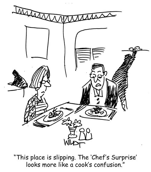 "This place is slipping. The 'Chef's Surprise' looks more like a cook's confusion."