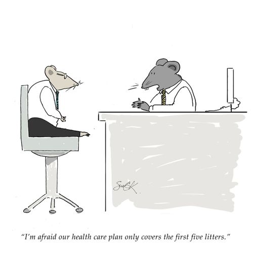 "I'm afraid our healthcare plan only covers the first five litters."