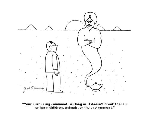 "Your wish is my command... as long as it doesn't break the law or harm children, animals, or the environment."
