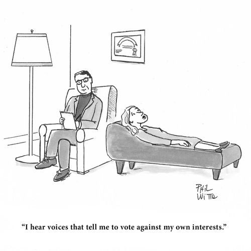 "I hear voices that are telling me to vote against my own interests."