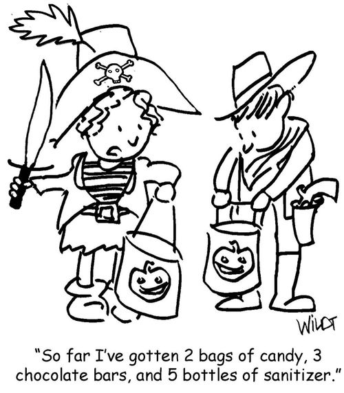 "So far I've gotten 2 bags of candy, 3 chocolate bars, and 5 bottles of sanitizer."
