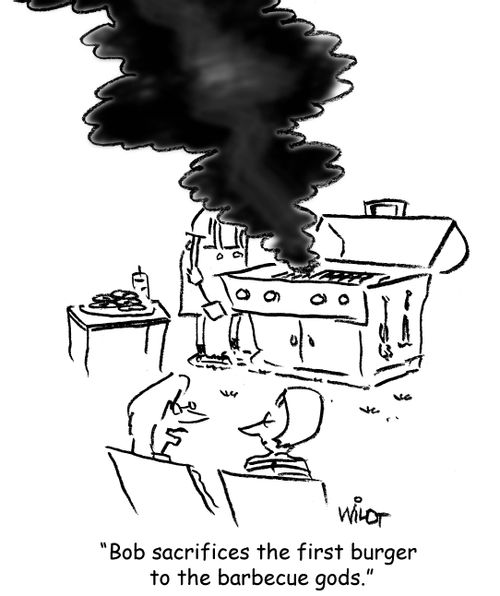 "Bob sacrifices the first burger to the barbecue gods."