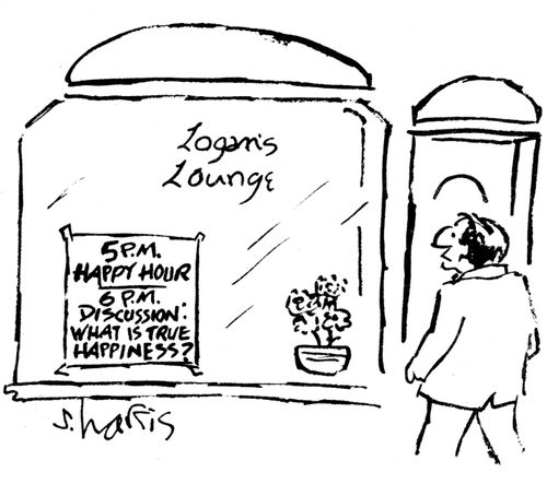 5pm Happy Hour. 6pm discussion: what is true happiness?
