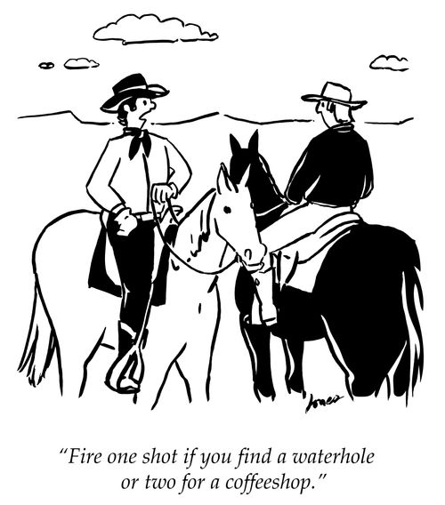 "Fire one shot if you find a waterhole or two for a coffeeshop."